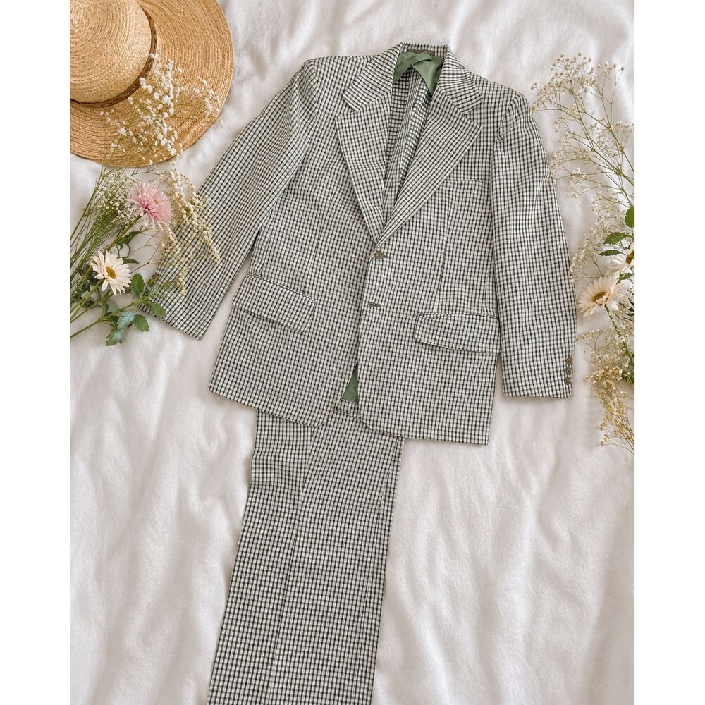 Vintage 1970s Filene’s Baspel Designs Plaid Wedding Suit Mens 2 Piece